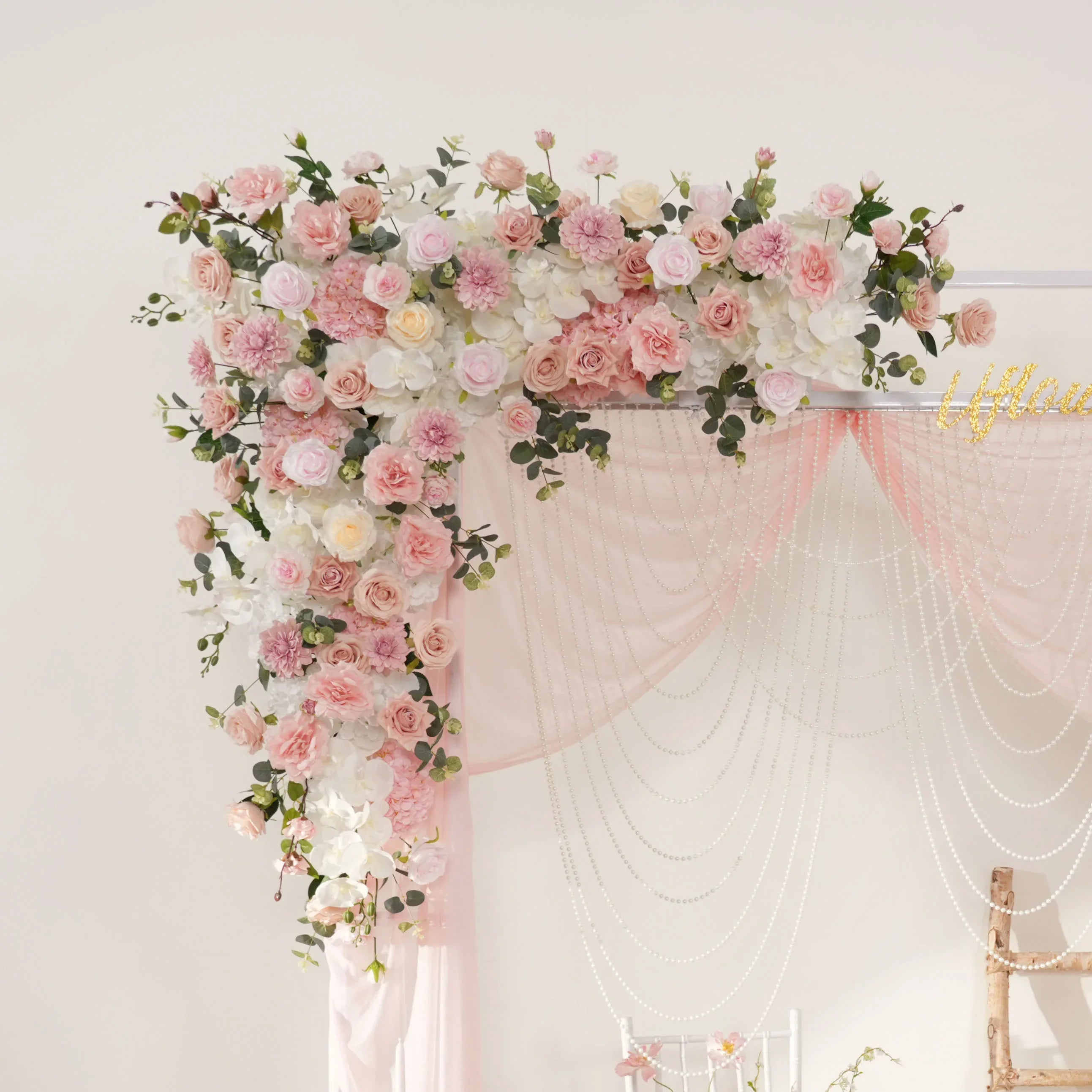 Uflower Wedding Backdrop Pink Rose Green Leaf Floral Arrangement SET80128 - Uflower