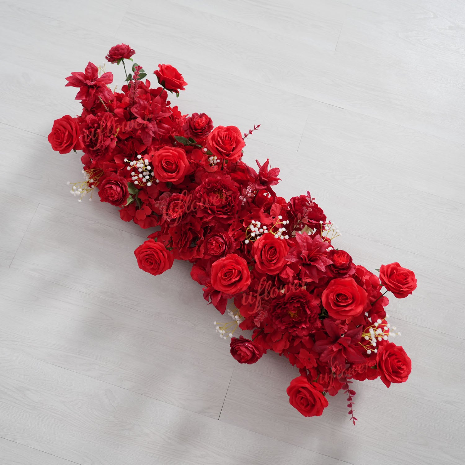 Uflower Artificial Red Wedding KT Backdrop Flower Row Decor