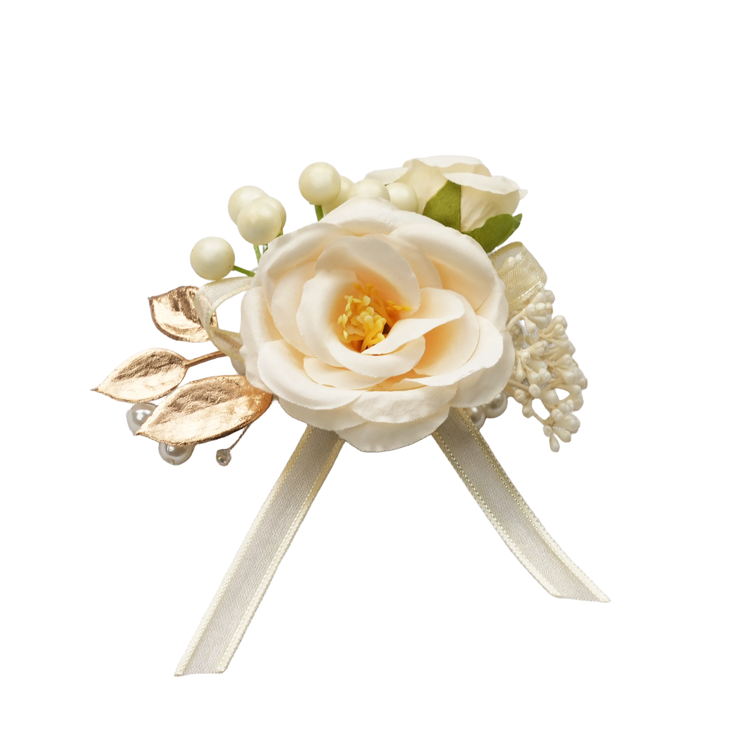 Uflower Champagne Series Bride Bouquet Wrist Corsage Groom Boutonniere Wedding Event Supplies