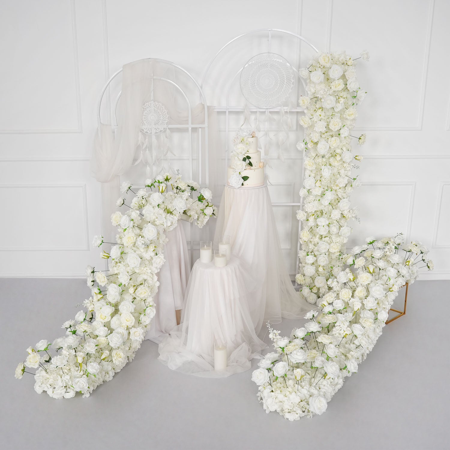 Uflower White Sofa Table Runner Floor Flower Arrangement