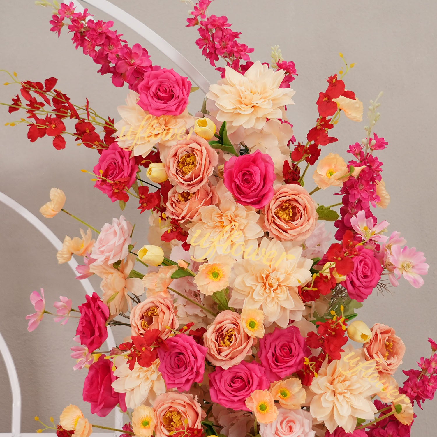 Uflower Champagne Pink Flower Horn Arch Wedding Party Birthday Backdrop Decor