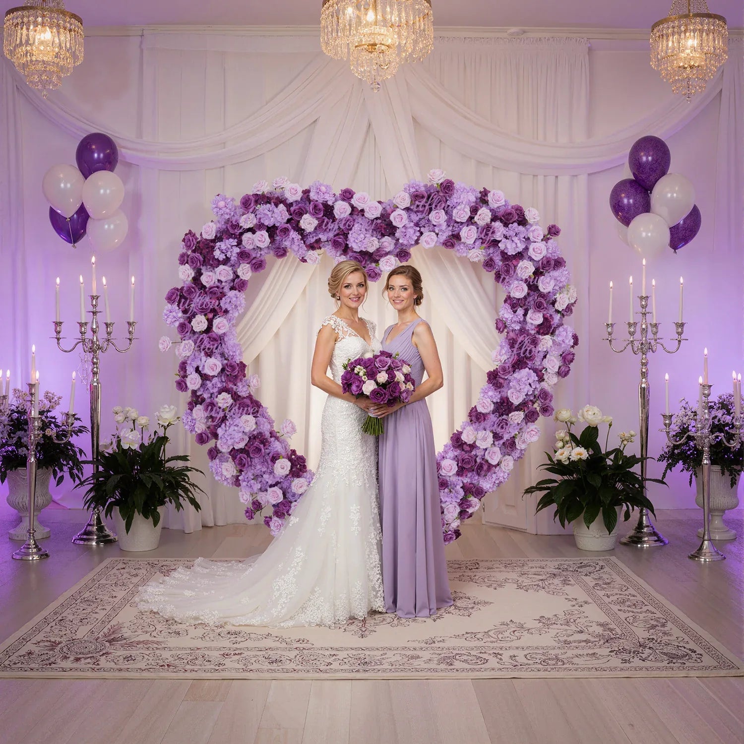 Artificial Purple Rose Heart Arch Wedding Decor - Uflower
