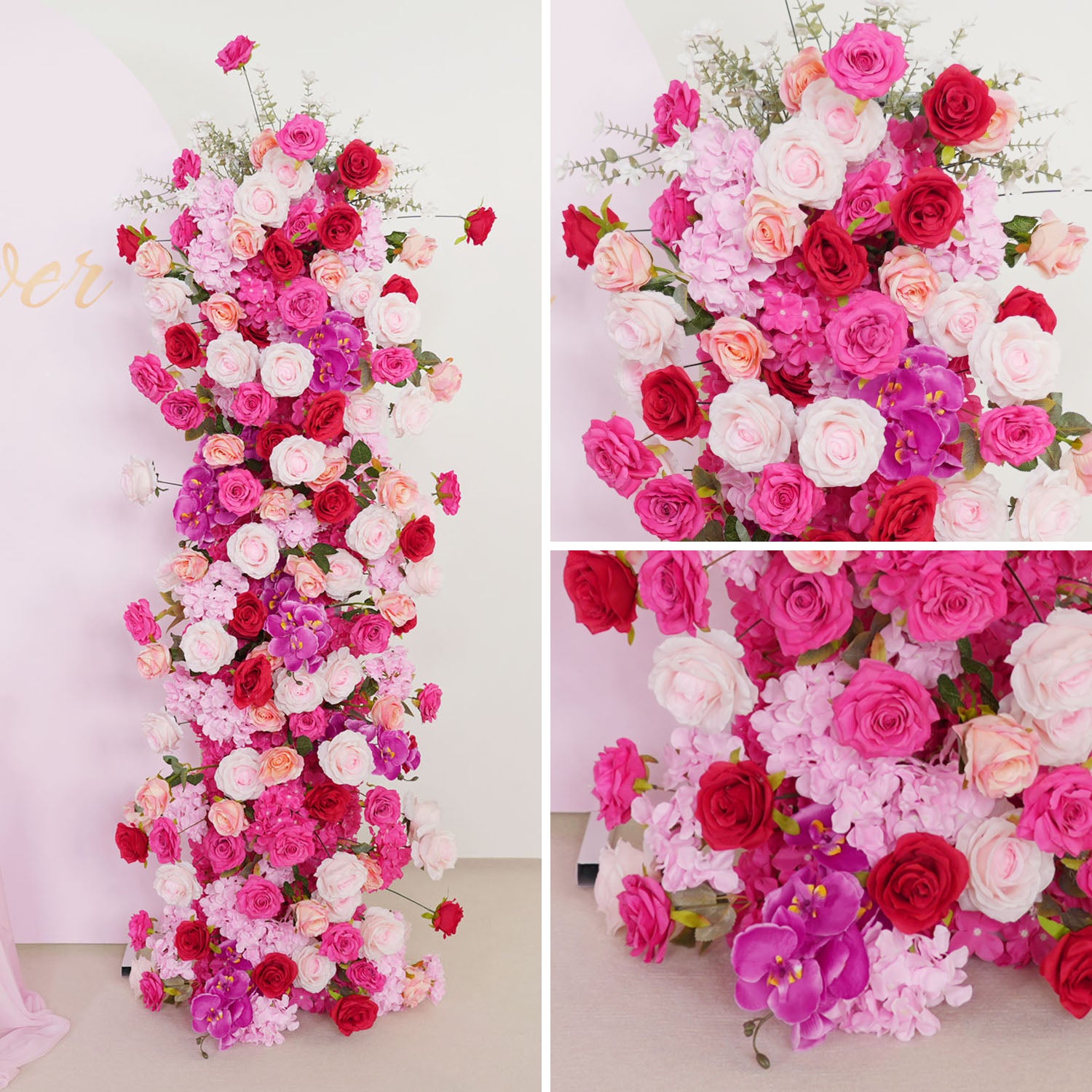 Uflower Pink Rose Wedding Background Arch KT Board Decoration Flower Arrangement