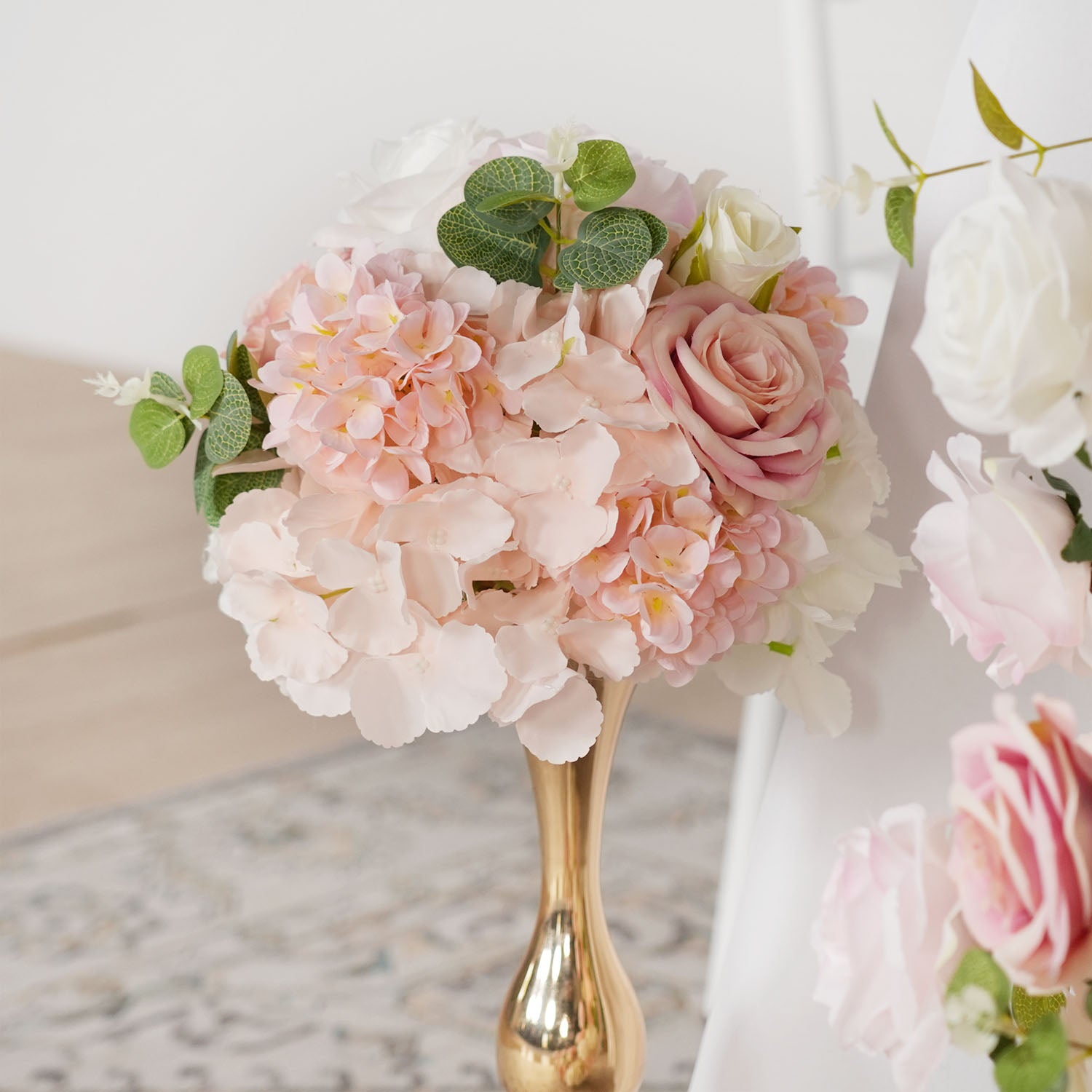 Uflower Pink Rose Table Runner Sofa Floral Wedding Backdrop Decor