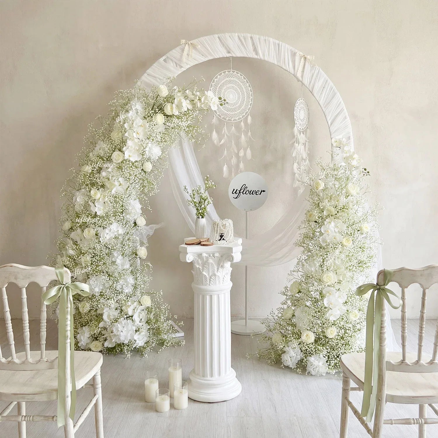 Uflower White Baby's Breath Horn Arch Wedding Party Backdrop Decor SET80211 - Uflower