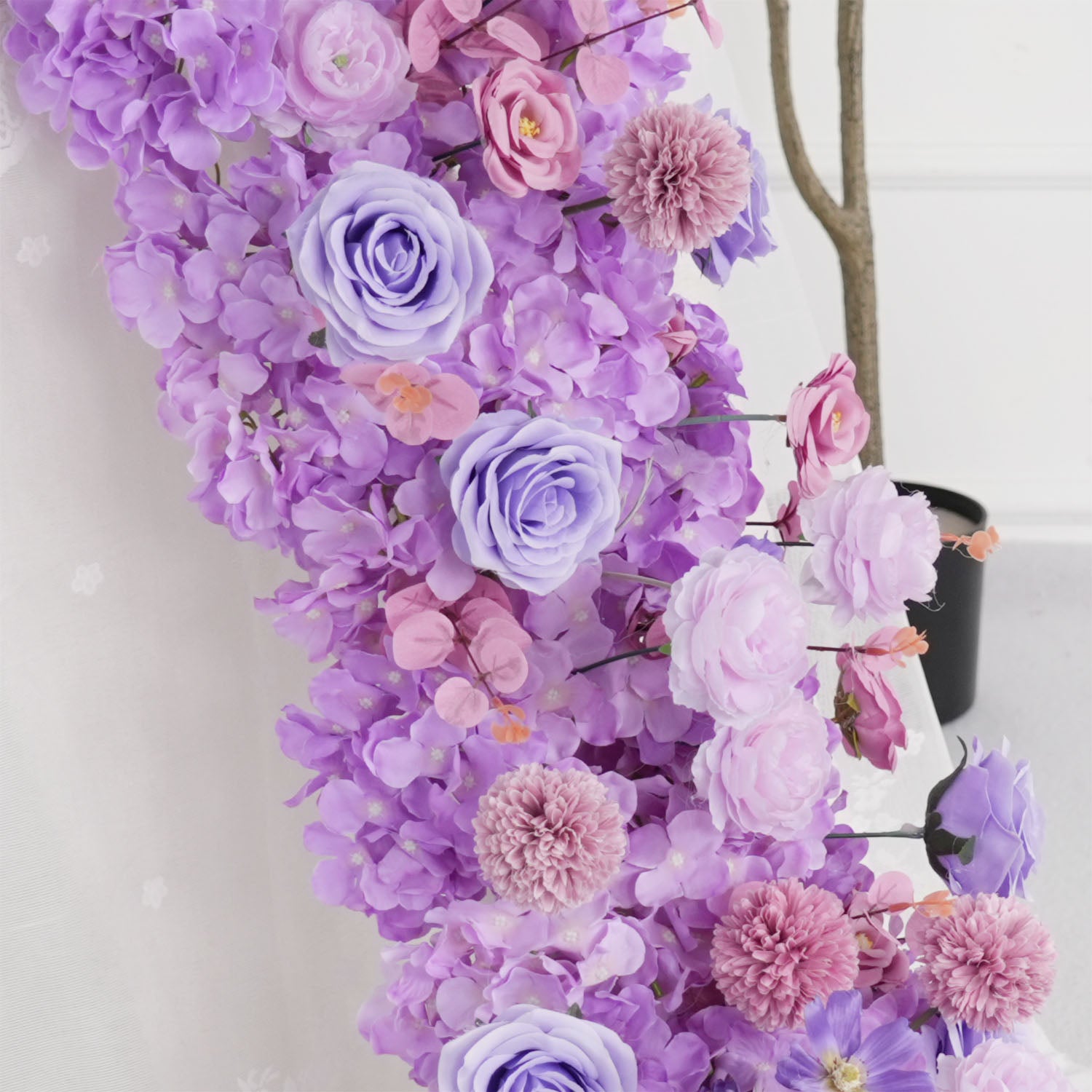 Uflower Purple Rose Table Runner Sofa Floral Wedding Backdrop Decor