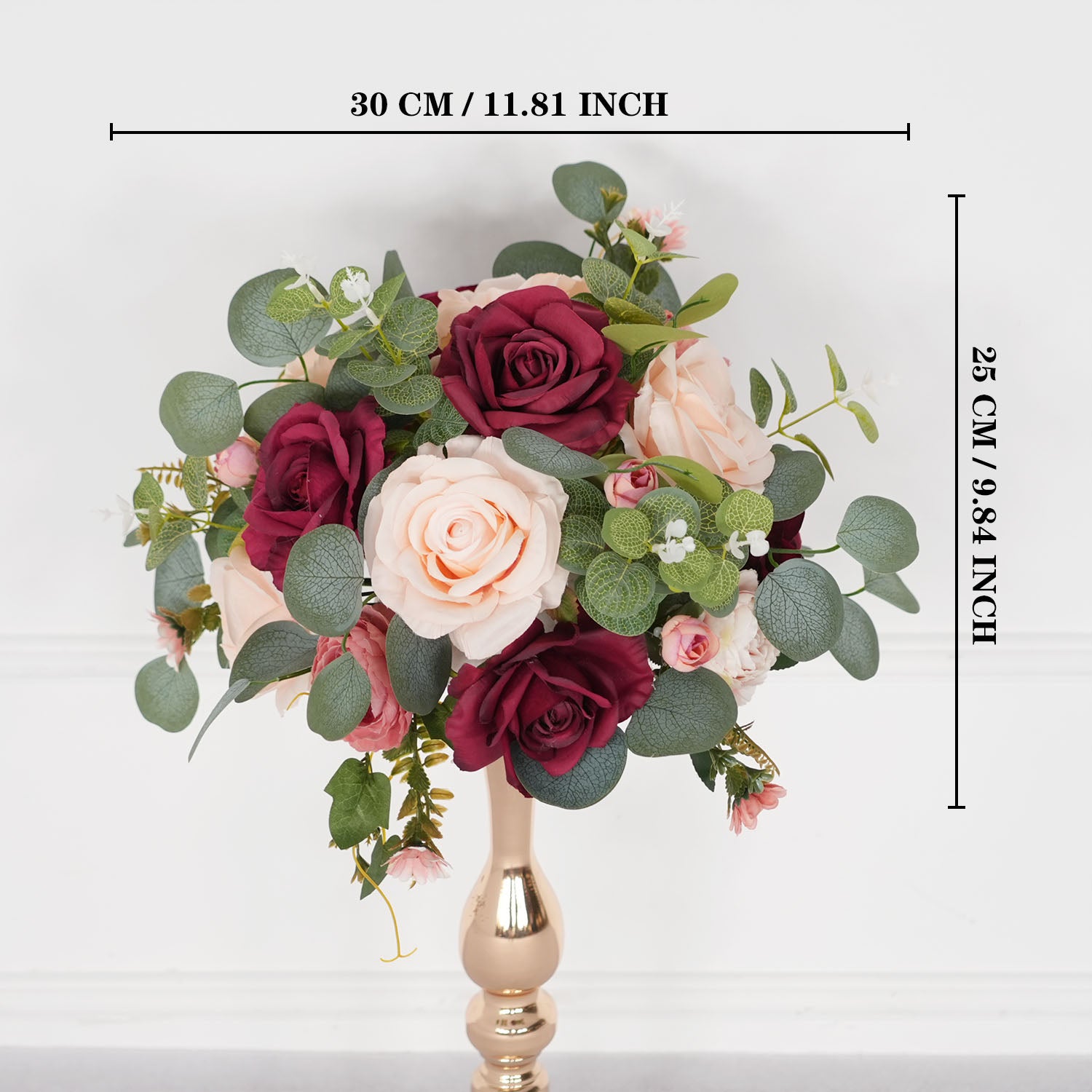 Uflower Red Rose Green Leaf Table Centerpieces Floral Ball Wedding Decoration