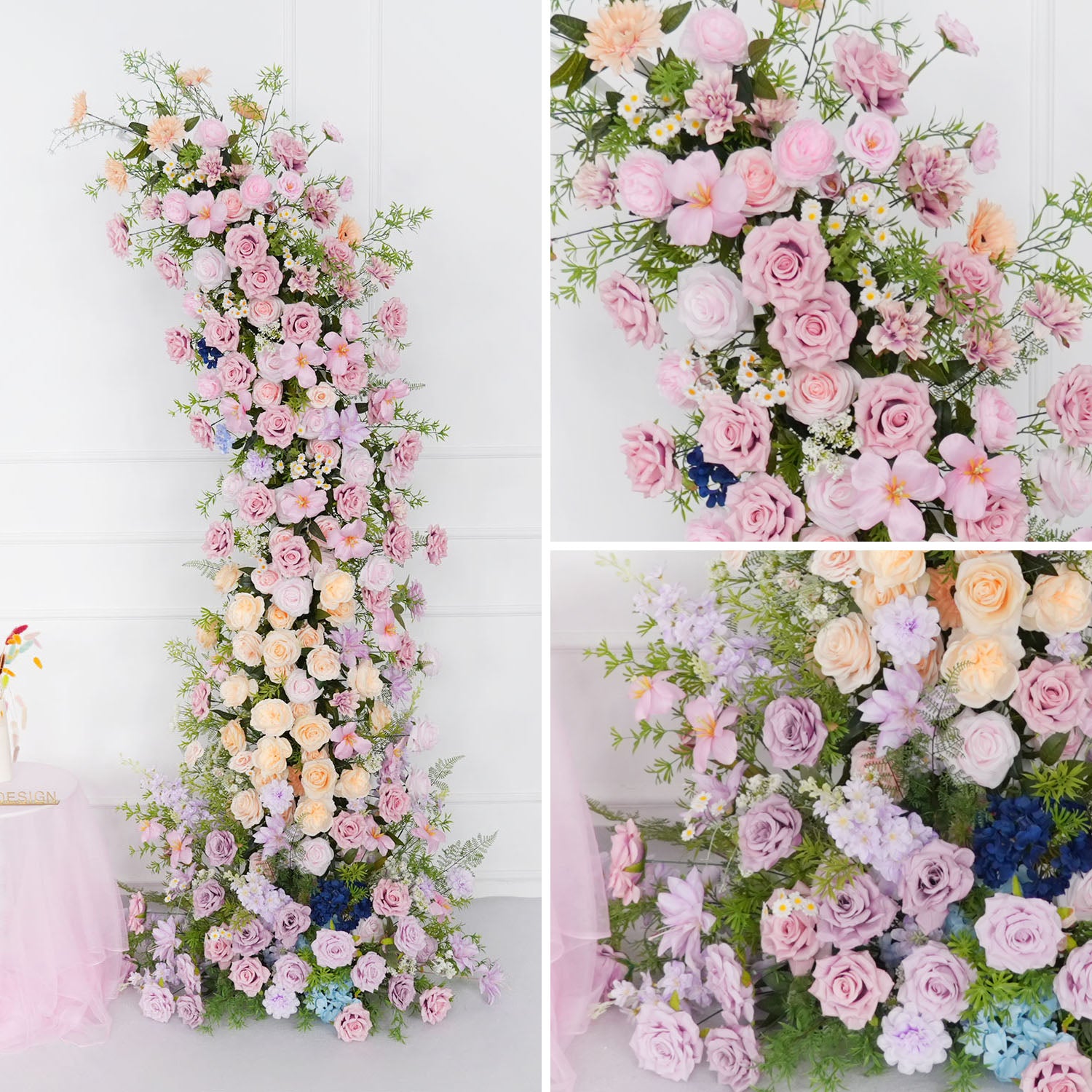 Uflower Pink Purple Rose Floral Arch Wedding Backdrop Decor