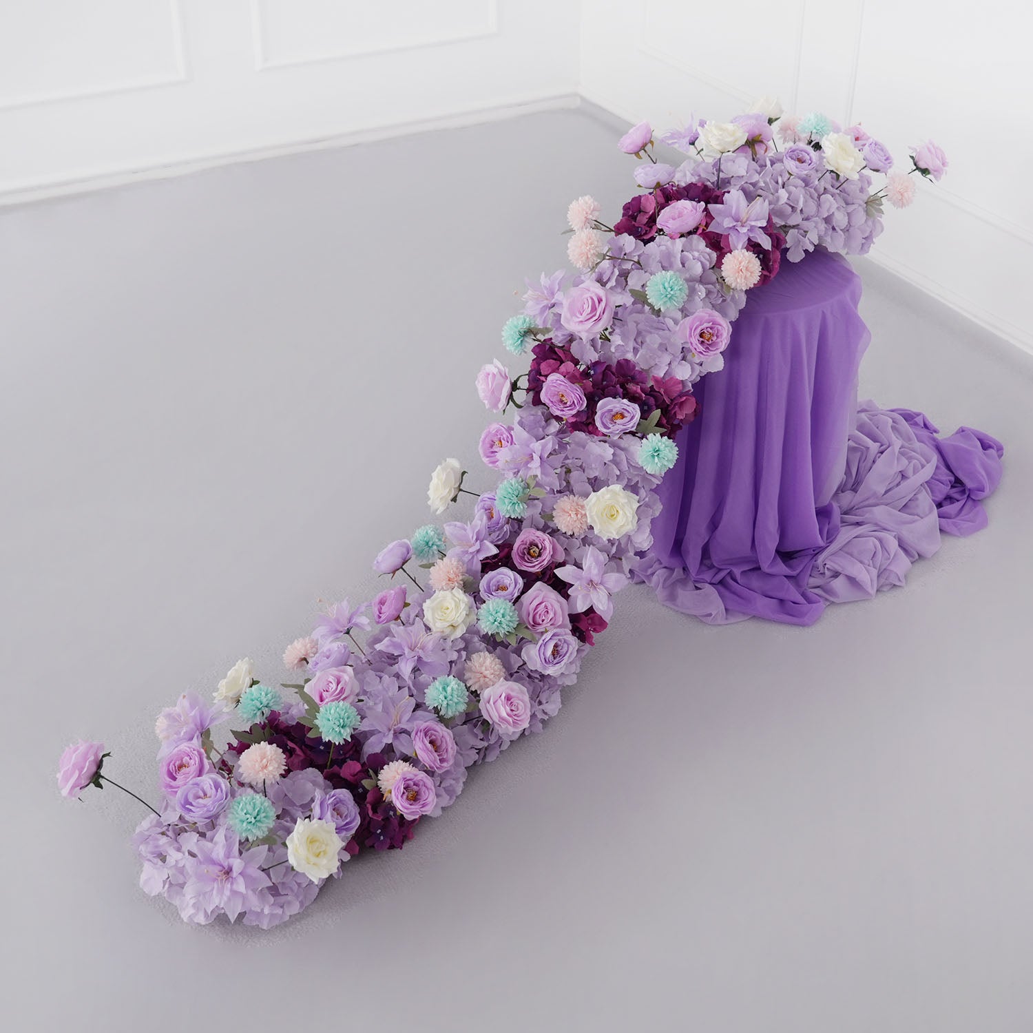 Uflower Purple Flower Row Sofa Table Runner Floor Flower Arrangement