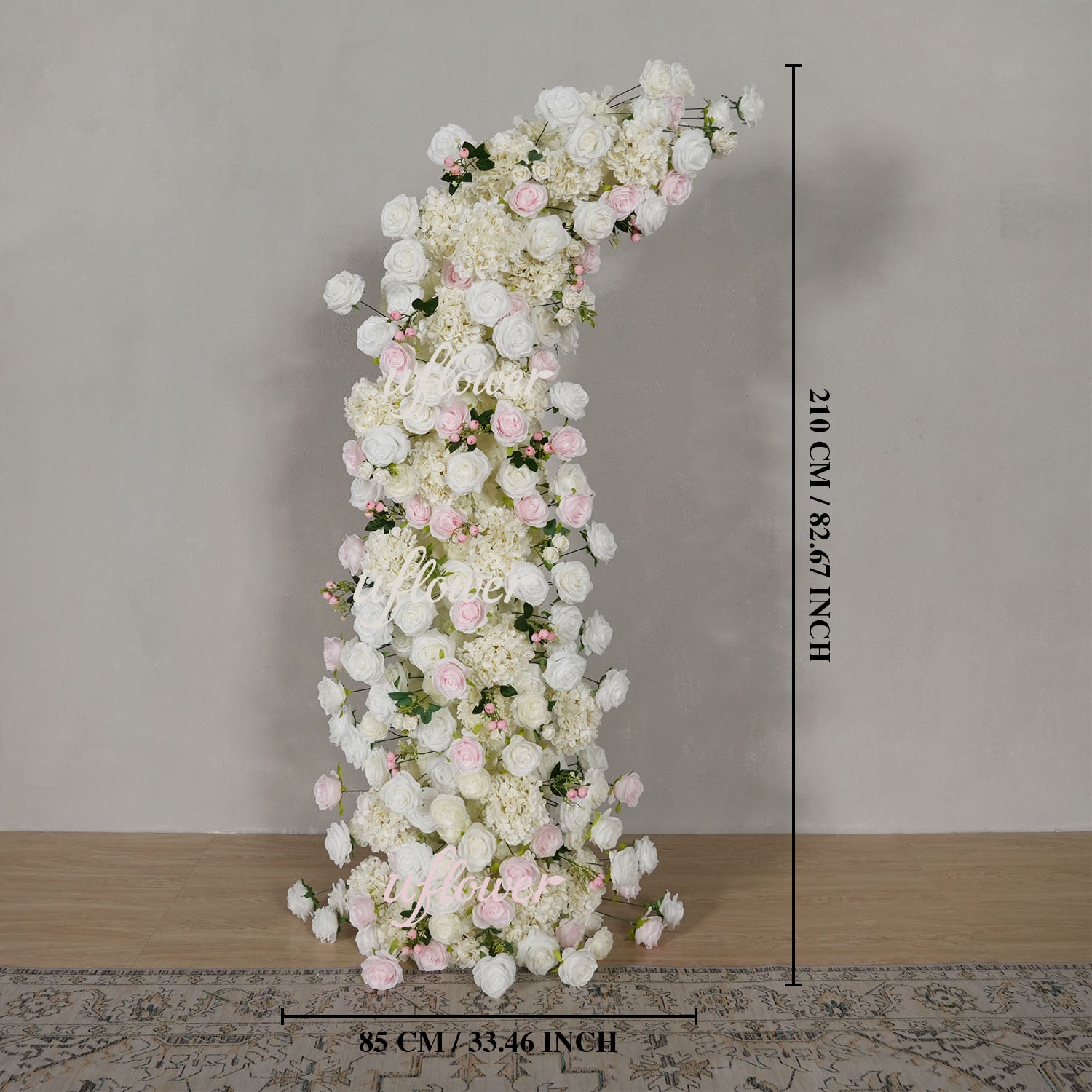 Uflower Pink White Rose Floral Horn Arch Wedding Party Backdrop Decor