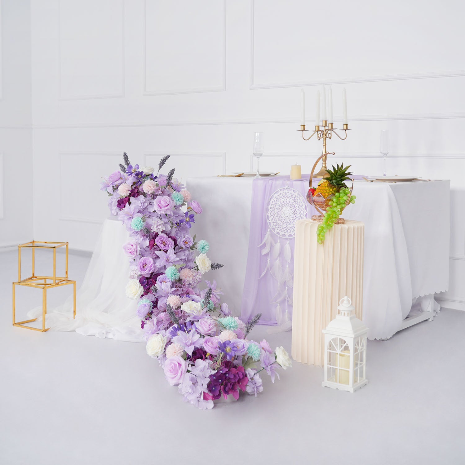 Uflower Purple Table Runner Arrangement Wedding Backdrop Wall Decor