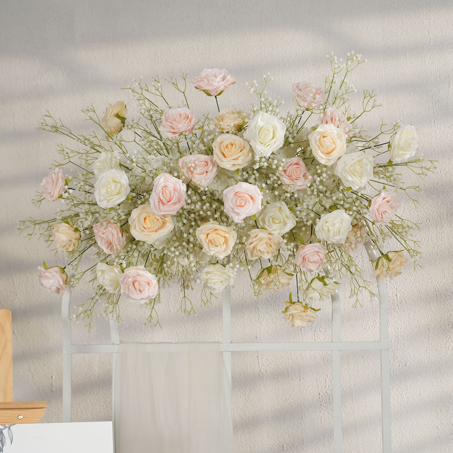 Uflower Champagne White Babysbreath Rose Arrangement Wedding KT Backdrop Decor