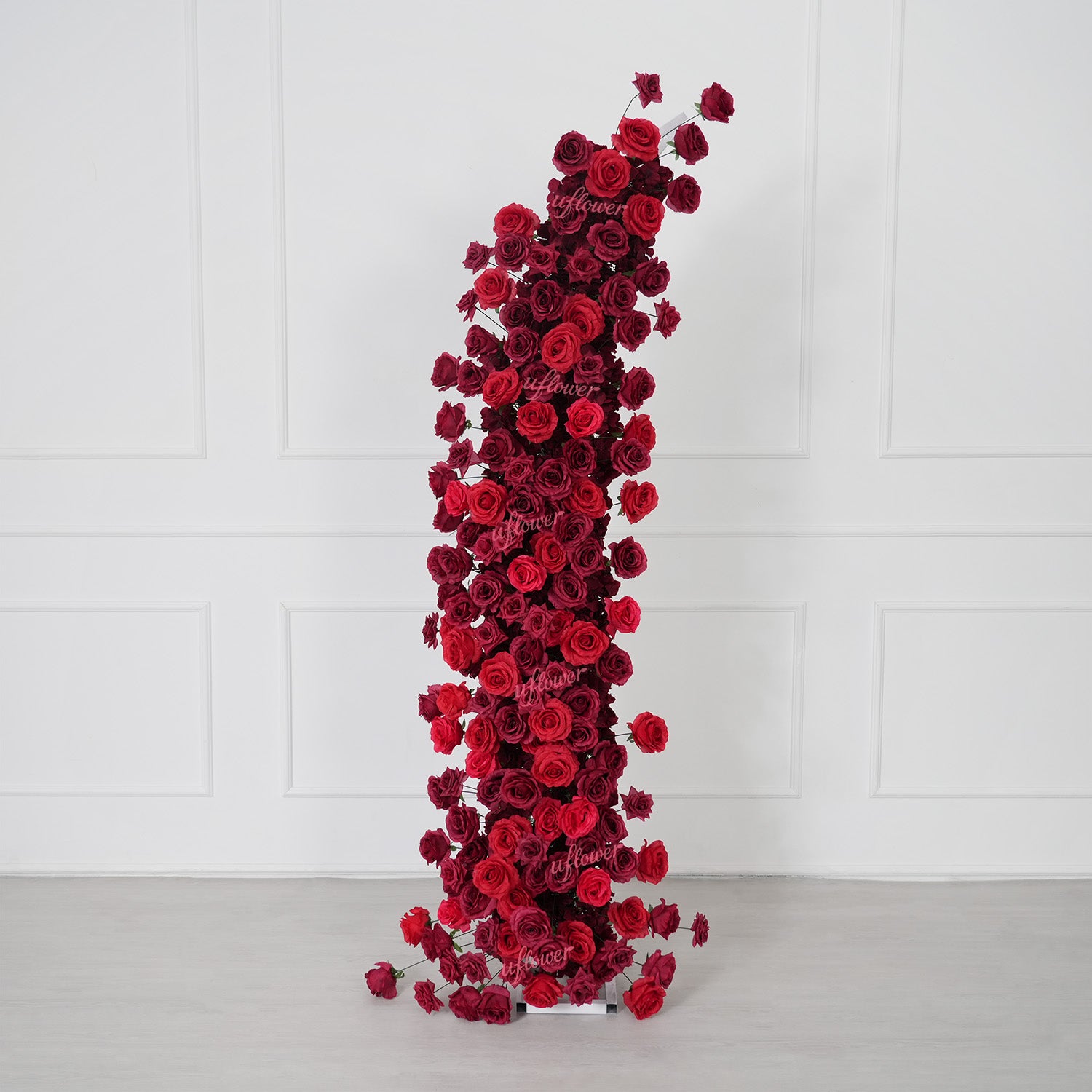 Uflower Red Rose Floral Horn Arch Wedding Party Backdrop Decor