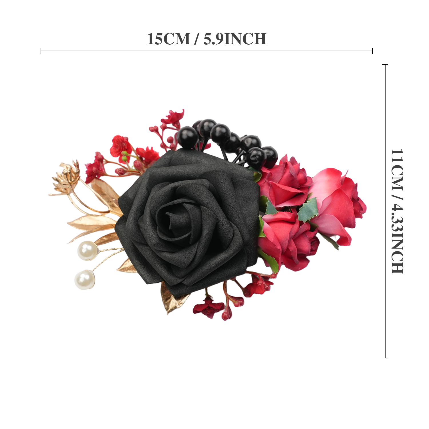 Uflower Black Burgundy Bride Bouquet Wrist Corsage Groom Boutonniere Set Wedding Event Supplies