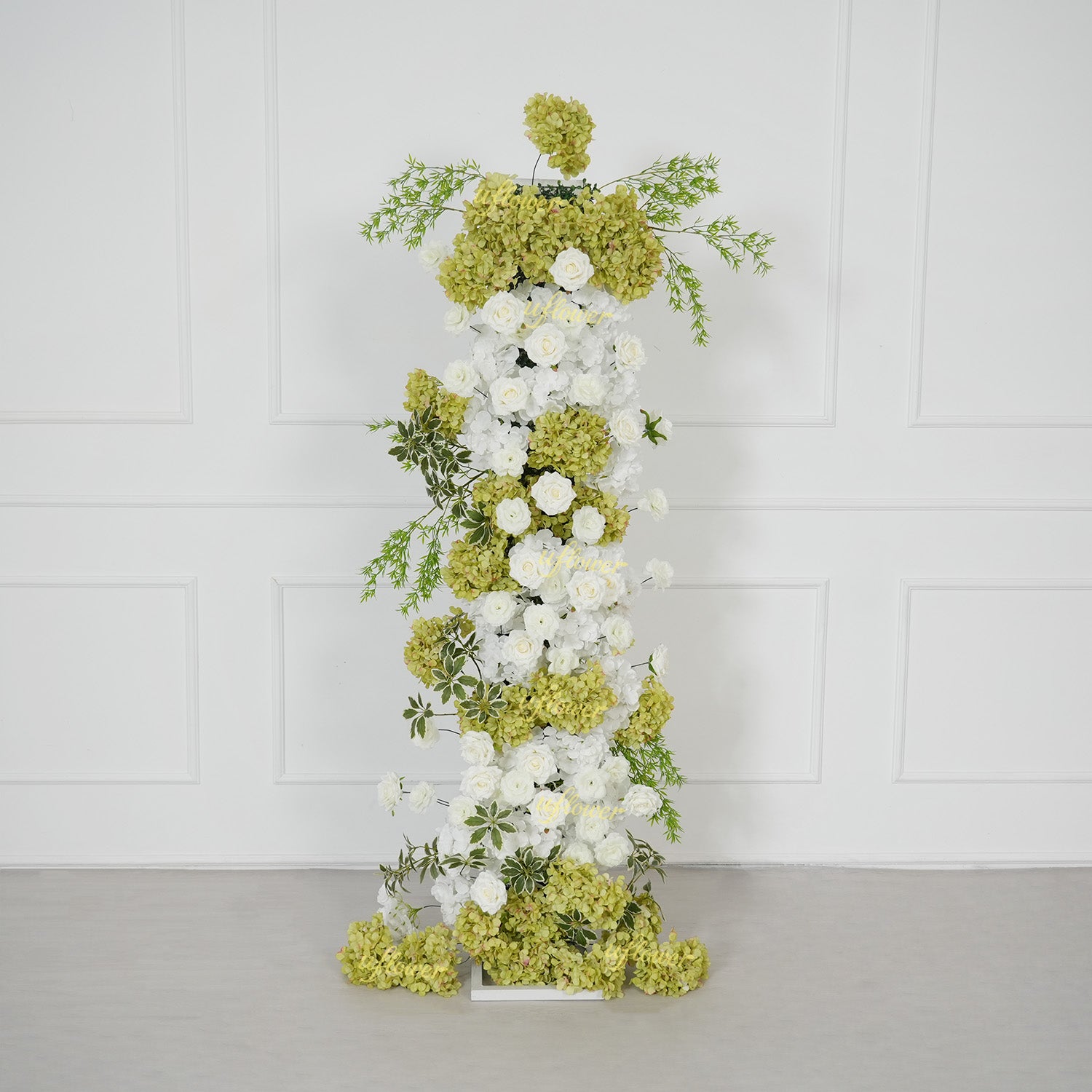 Uflower Artificial Green White Hydrangea Rose Flower Row Wedding KT Backdrop Decor