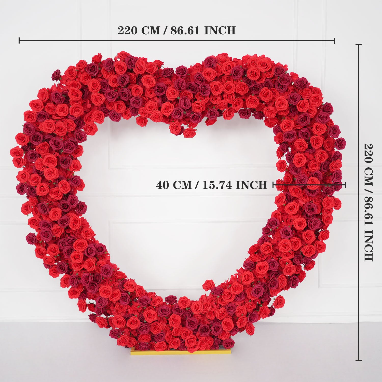 Uflower Luxury Red Rose Floral Arrangement Cloth Base Heart-Shaped Arch Props