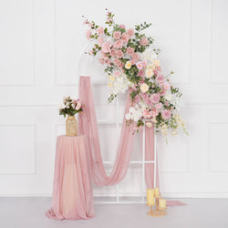 Uflower Artificial Pink Rose Green Leaf Flower Row Wedding KT Backdrop Decor