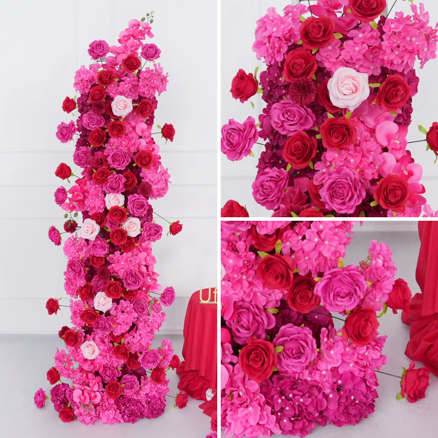 Artificial Rose Red Wedding KT Background Decor Flower Row