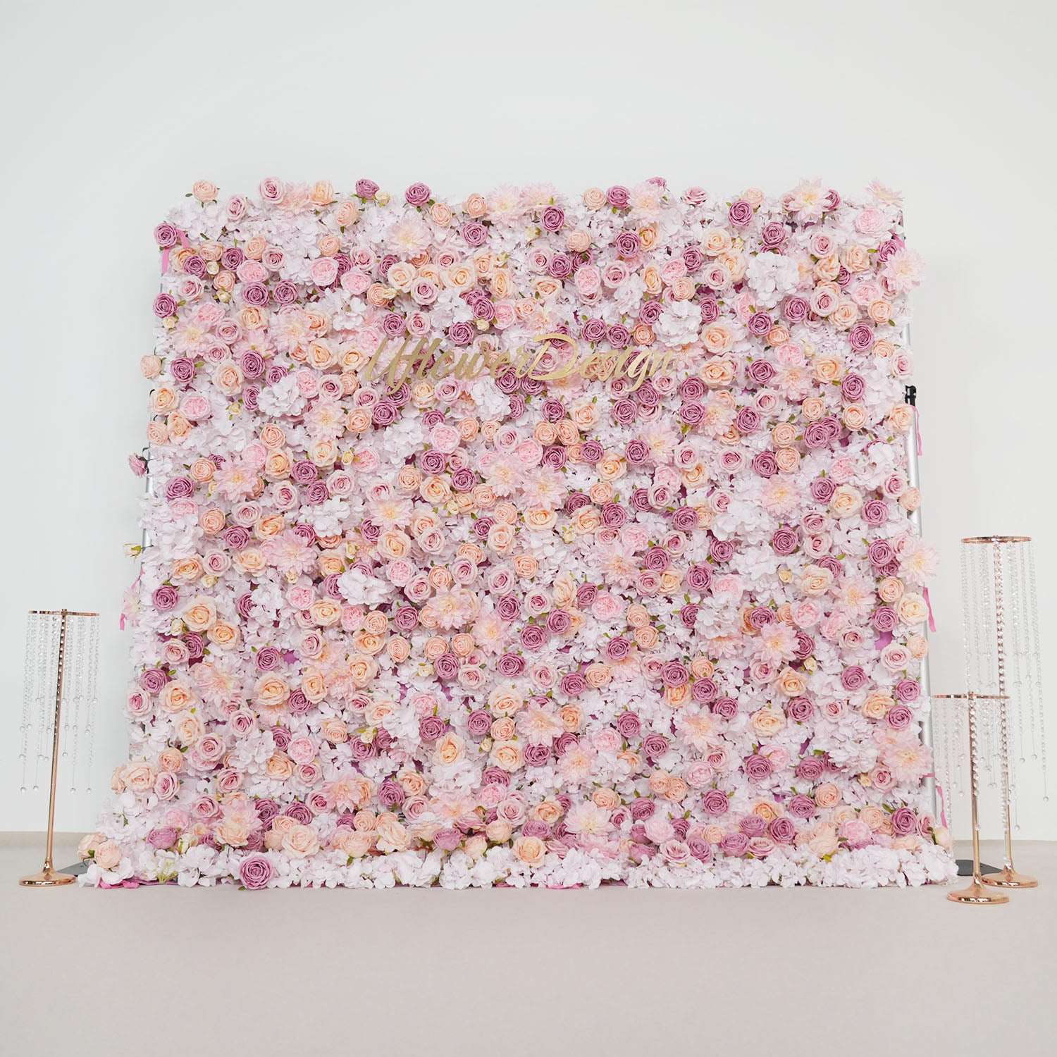 Uflower Artificial Pink Champagne Rose 5D Wedding Flower Wall