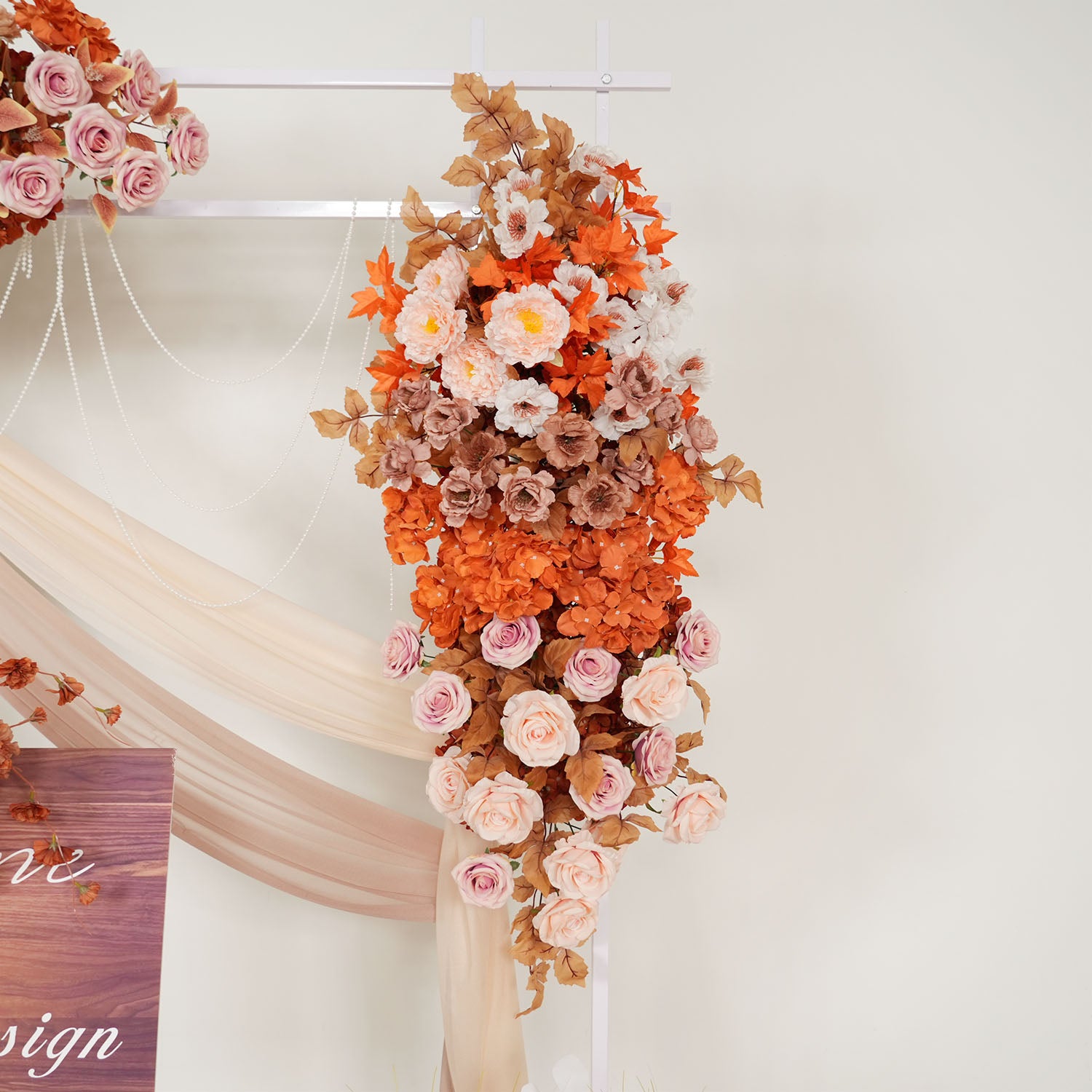 Uflower Artificial Autumn Pink Flower Row Wedding KT Backdrop Decor