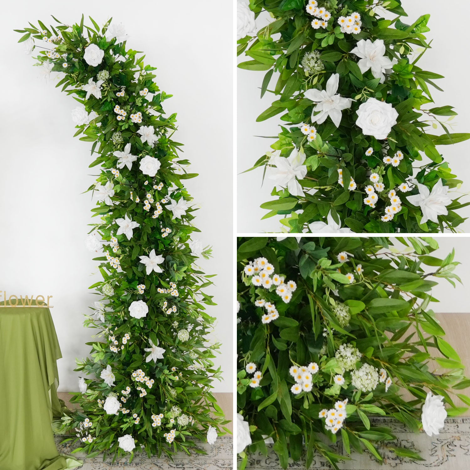 Uflower Outdoor Wedding Backdrop Horn Arch Decor Green Leaves Floral Arrangement