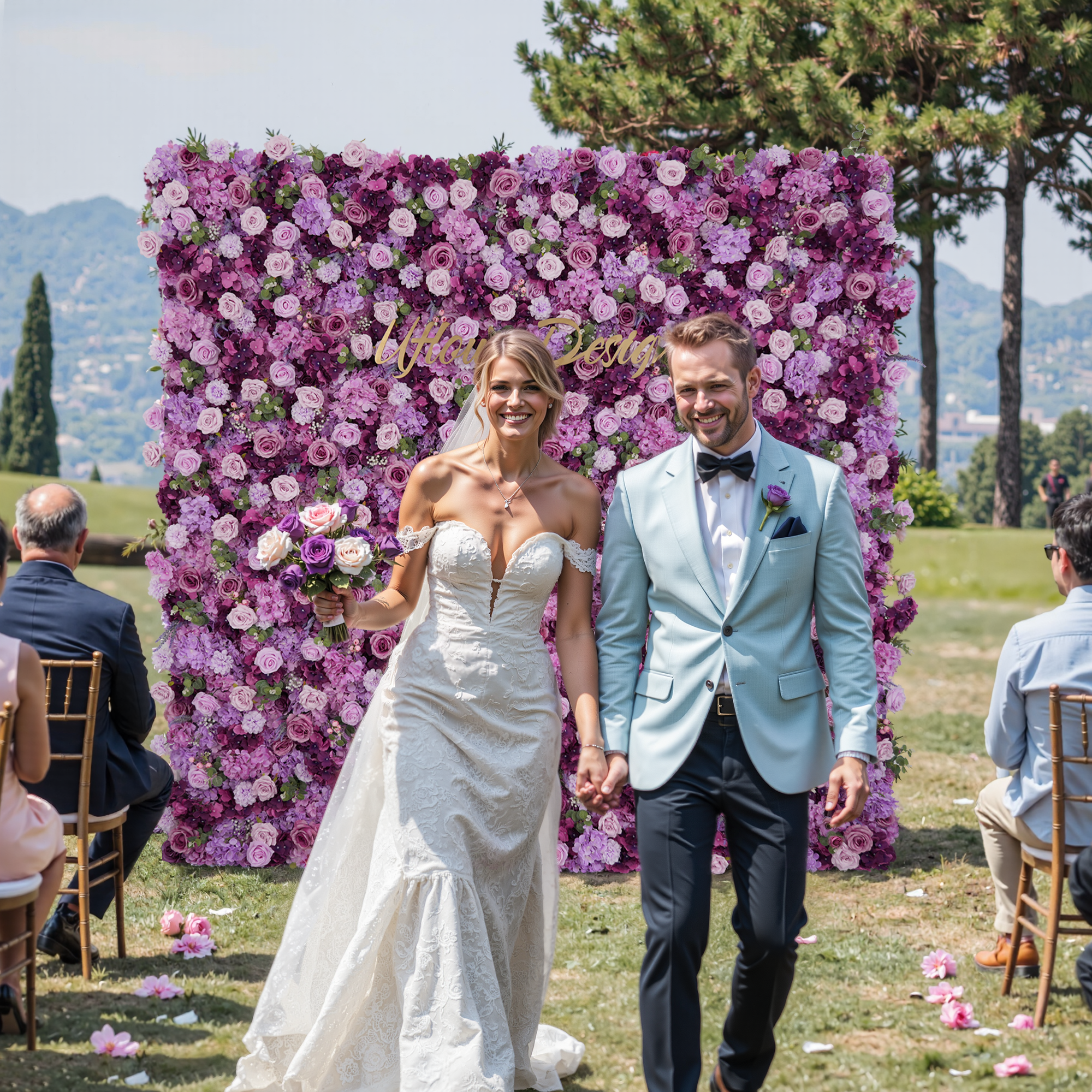 Uflower Purple Rose Flower Wall Backdrop Wedding Party Decoration