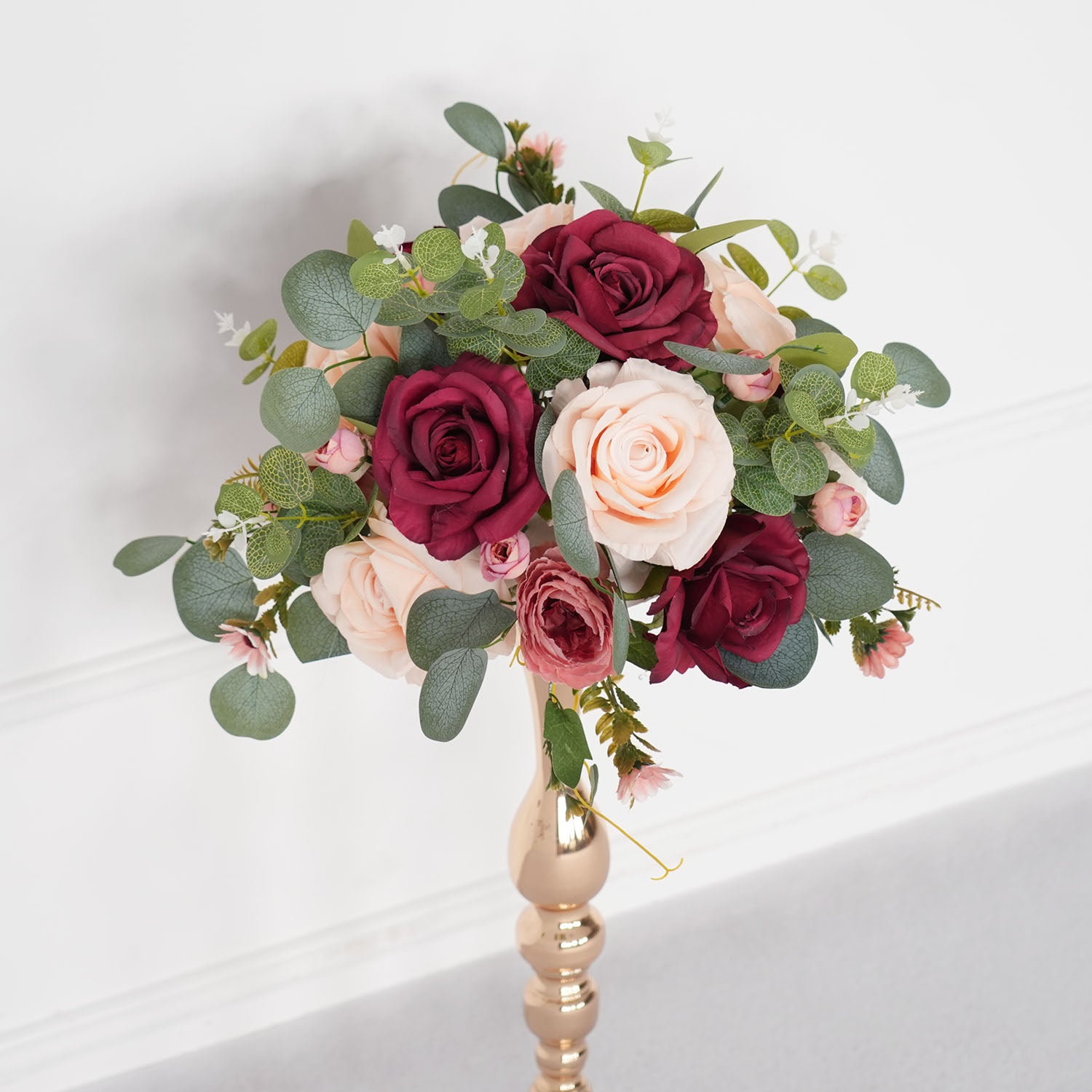 Uflower Red Rose Green Leaf Table Centerpieces Floral Ball Wedding Decoration