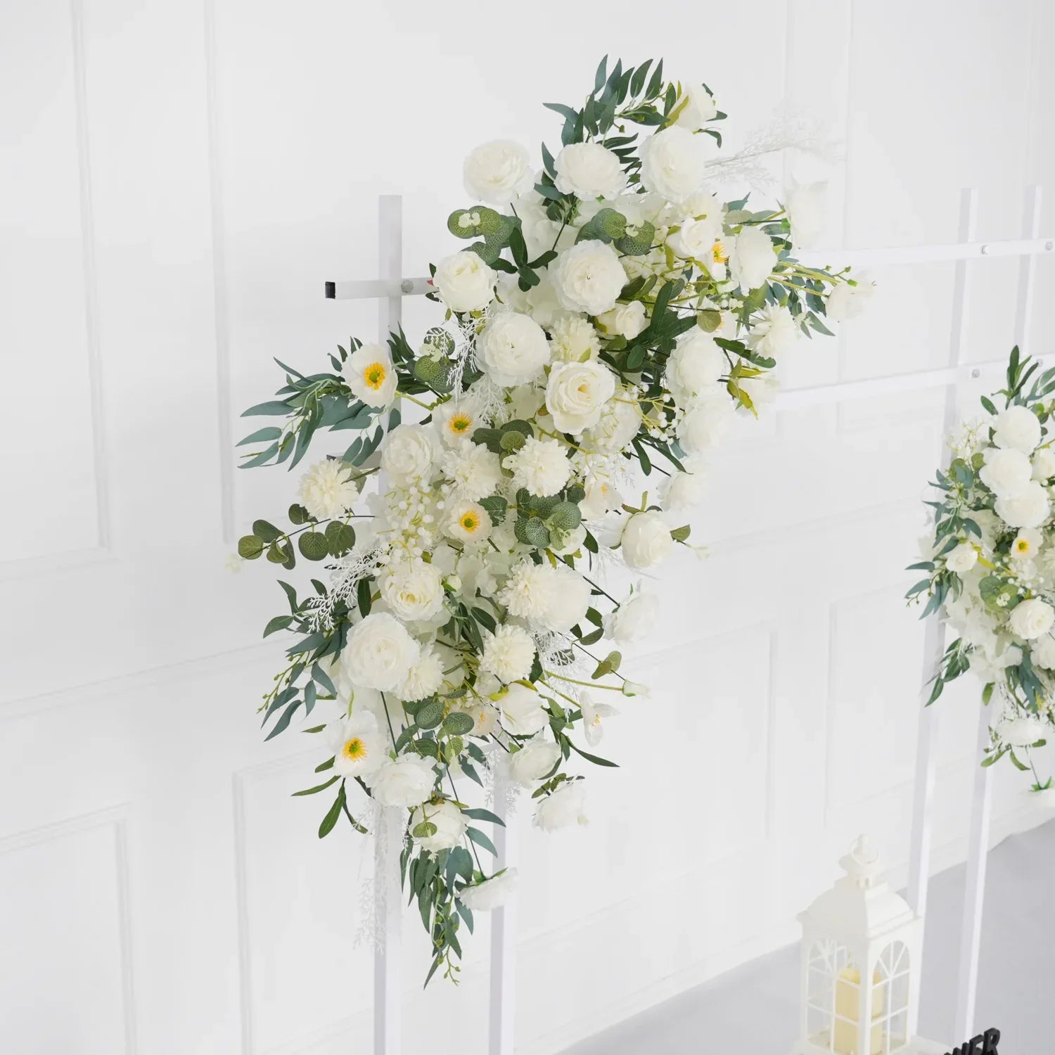 Artificial White Green Wedding KT Backdrop Flower Row Decor - Uflower