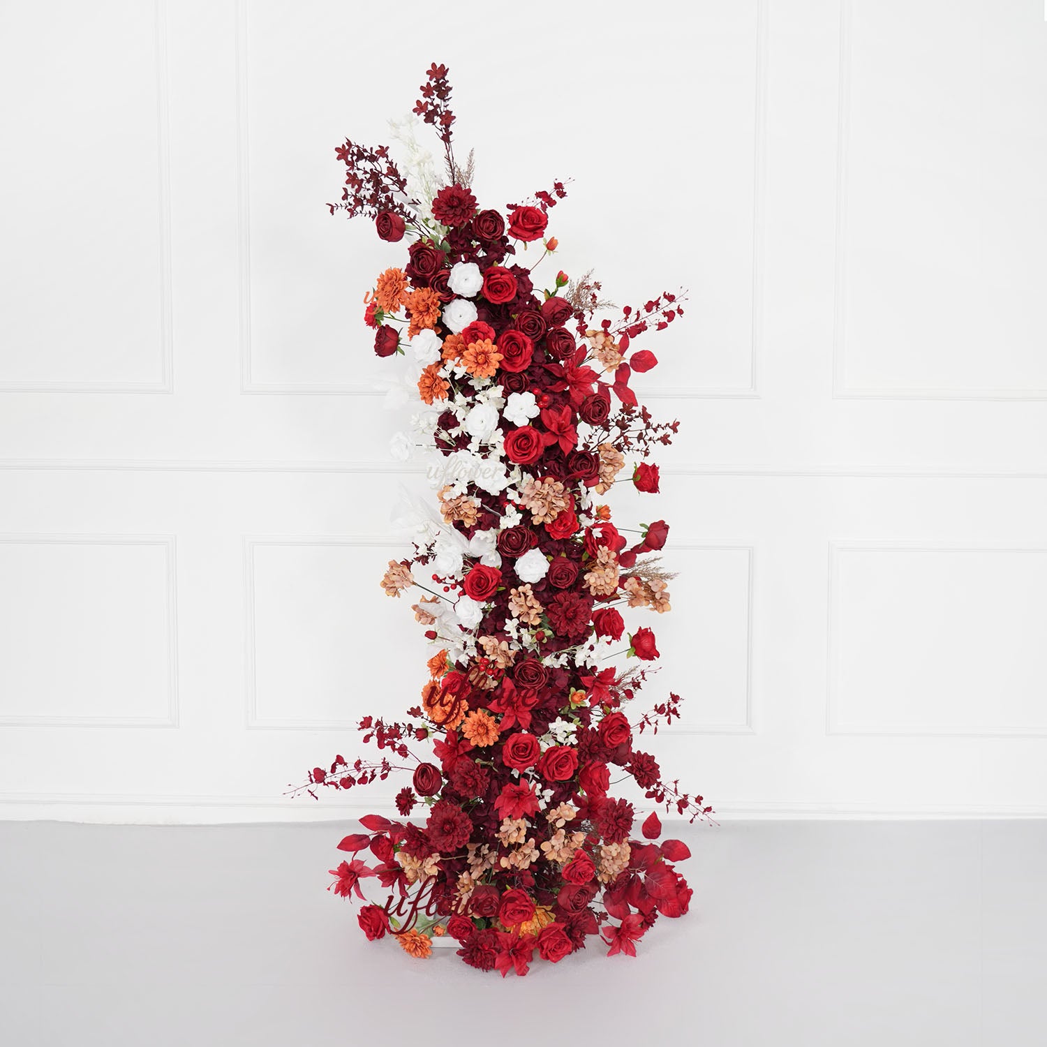 Uflower Autumn Red Rose Floral Horn Arch Wedding Party Backdrop Decor