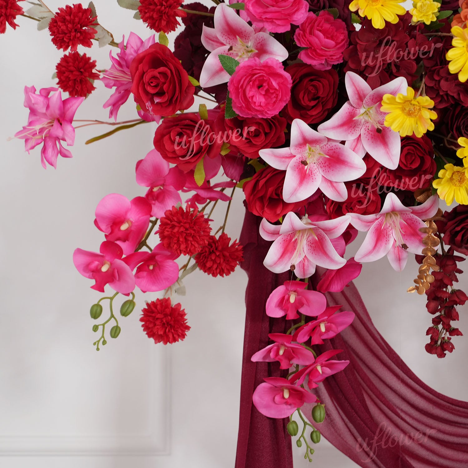 Uflower Red Pink Flower Arrangement Wedding Party Backdrop Floral Props