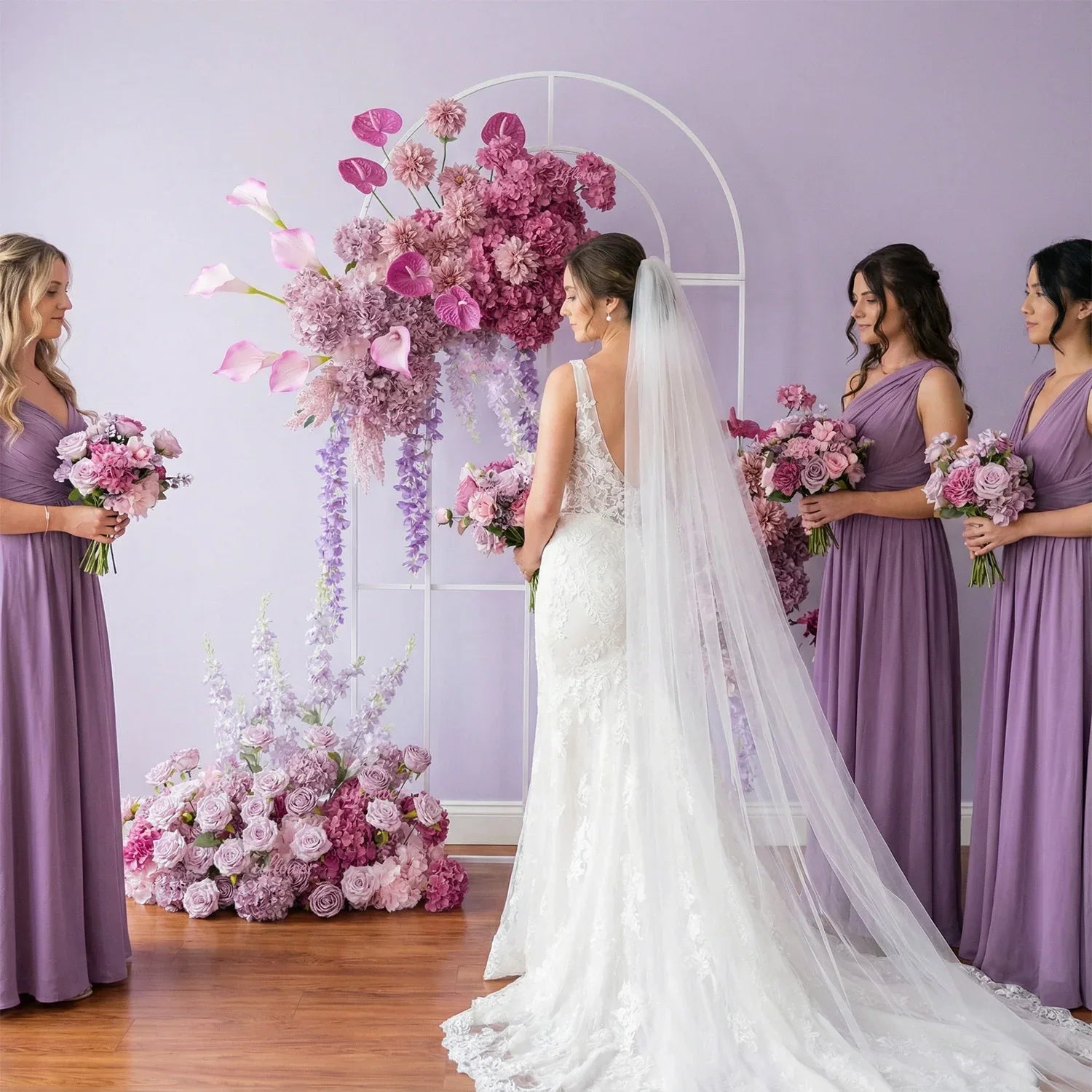 Uflower Rose Hydrangea Calla Lily Wedding Backdrop Arch Hanging Flower Row Floor Floral Arrangement - Uflower