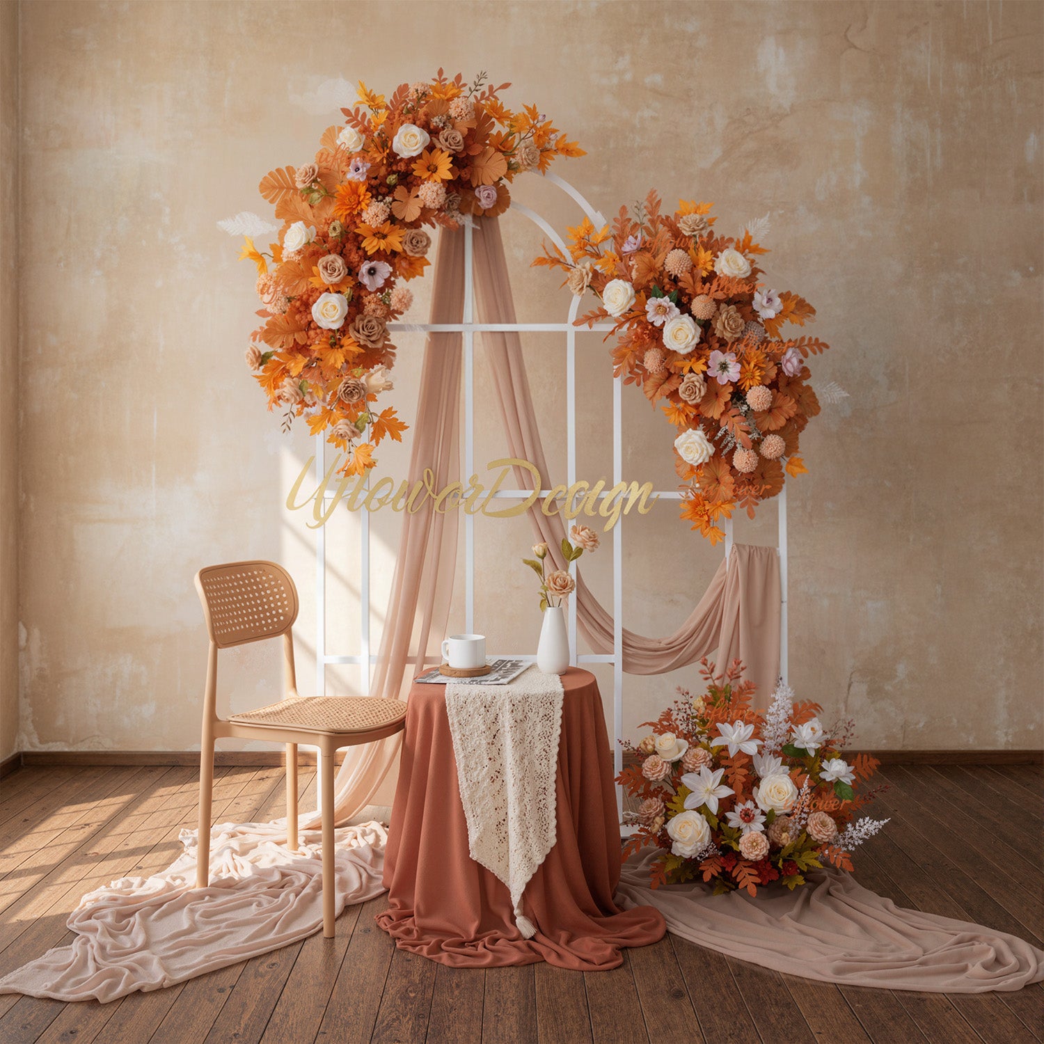 Artificial Orange Wedding KT Backdrop Flower Row Decor