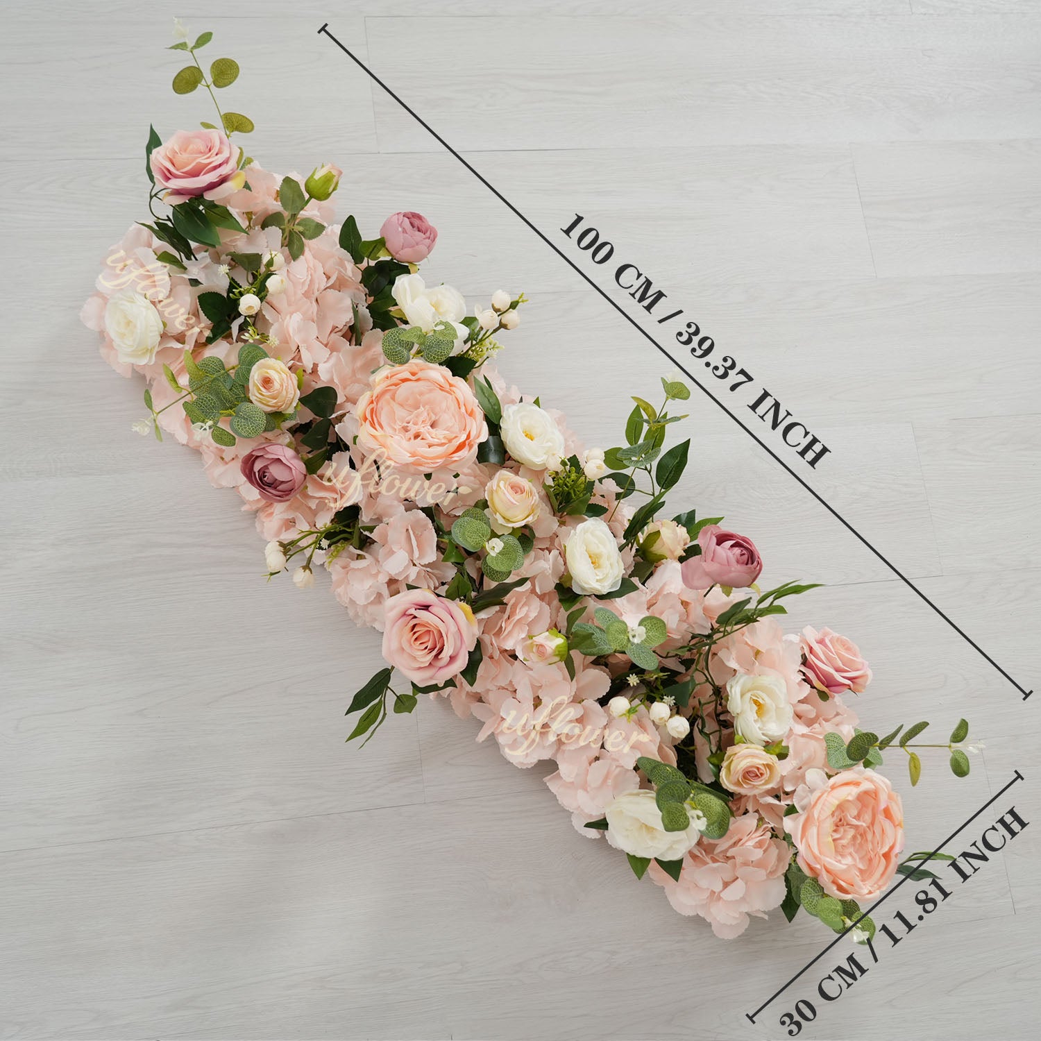 Uflower Artificial Pink Rose Flower Row Wedding KT Backdrop Decor