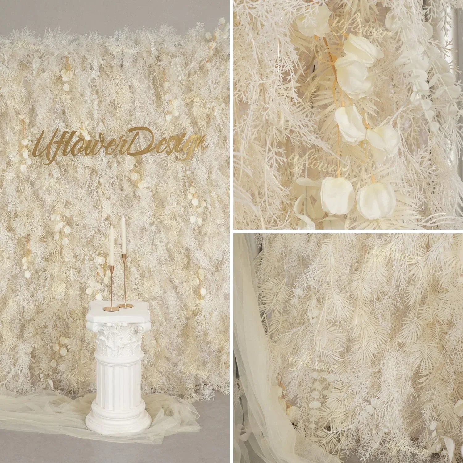 Uflower Luxury Ivory Lantern Flower Wall Backdrop Wedding Party Decoration SET80212 - Uflower