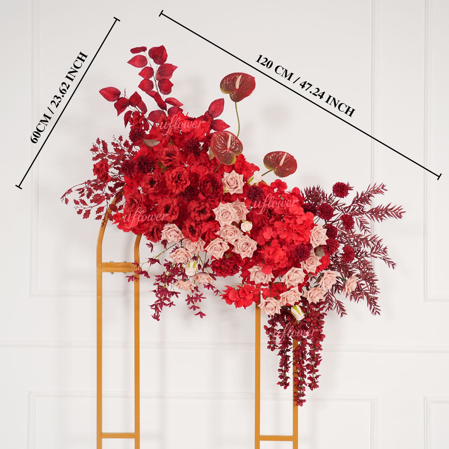 Uflower Red Floral Arrangement Wedding Backdrop Floral Props
