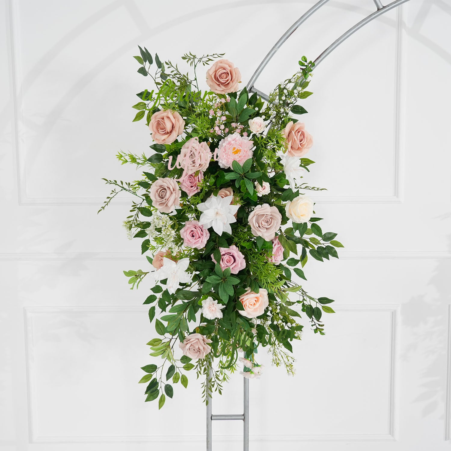 Uflower Pink Rose Green Leaf Hang Flower Floor Floral Wedding Party Event Props