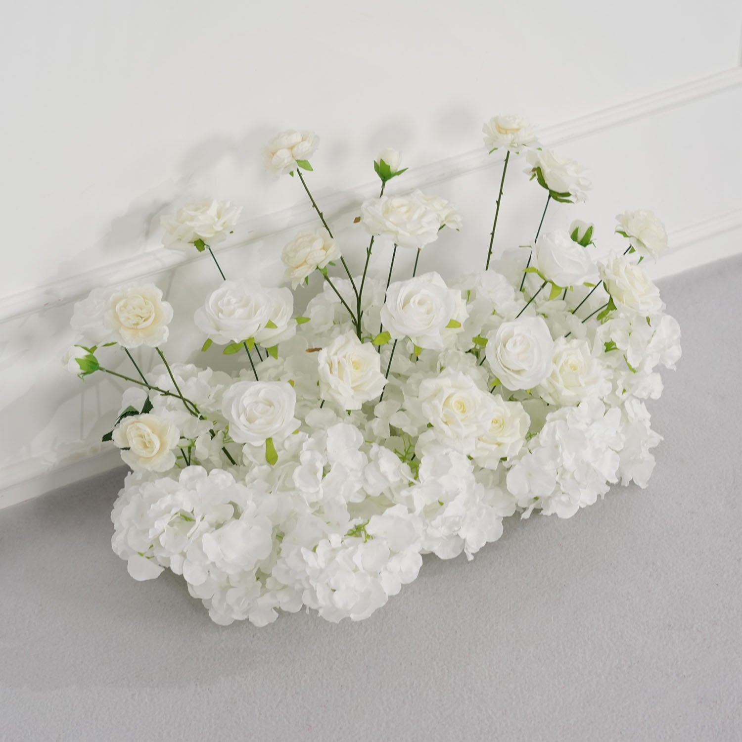 Uflower White Rose Table Runner Sofa Floral Wedding Backdrop Decor