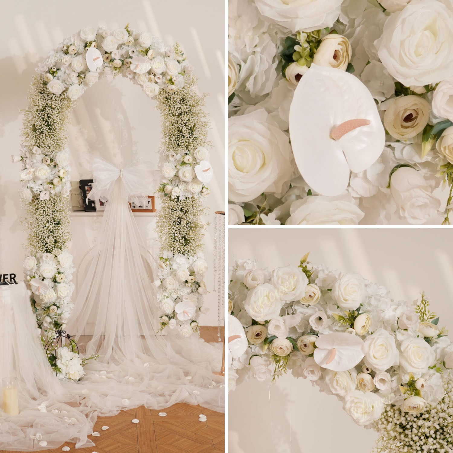 Uflower White Baby's Breath Flower Row Wedding KT Backdrop Decor