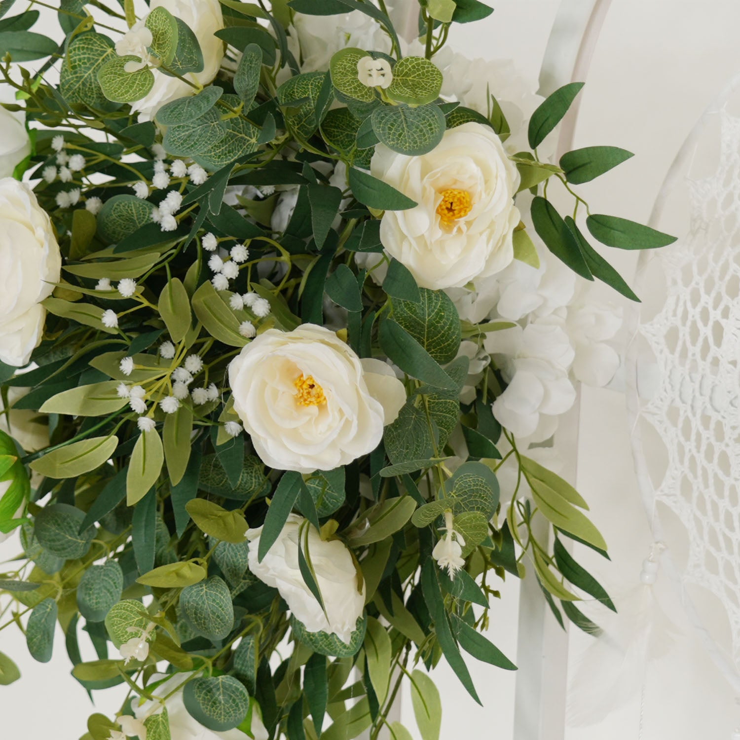 Artificial White Green Wedding KT Backdrop Flower Row Decor