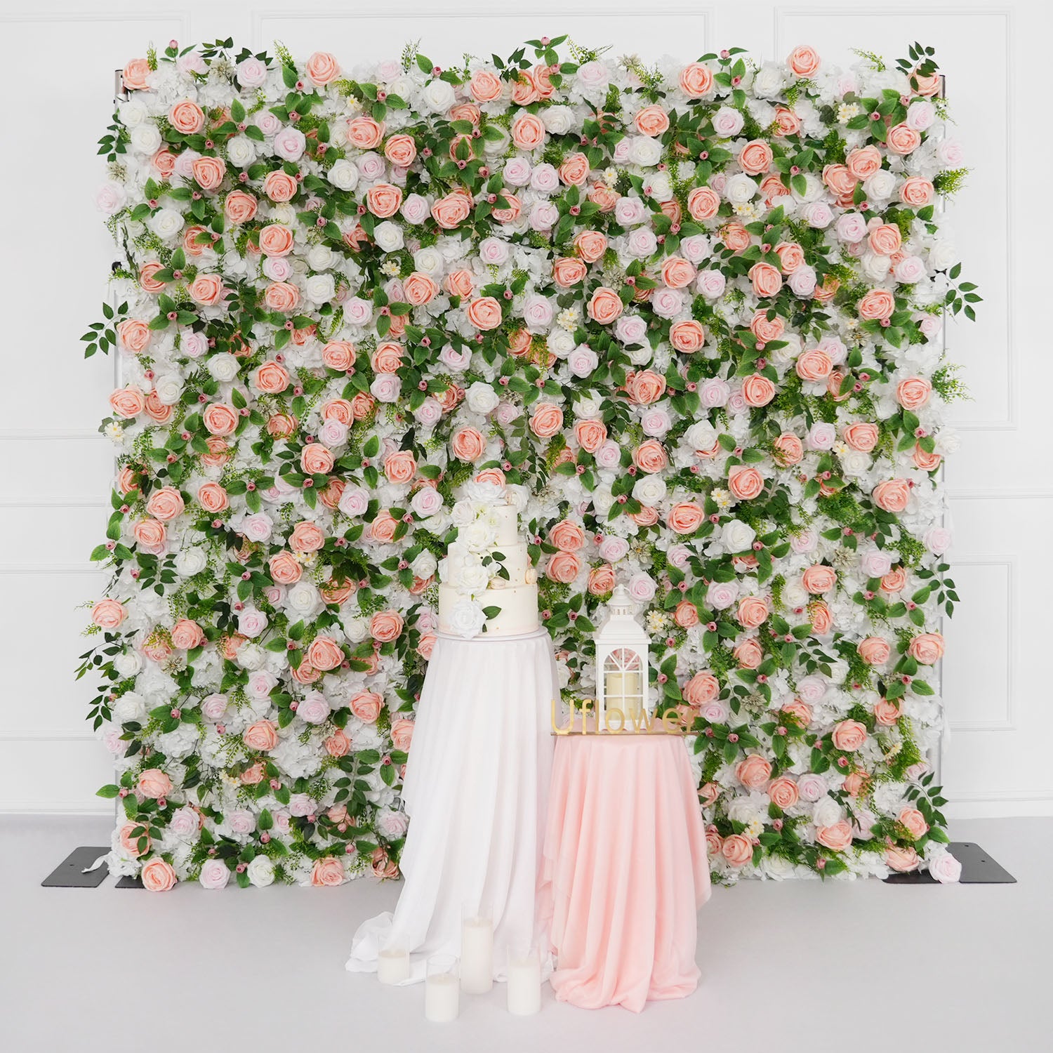 Uflower Artificial Pink White Flower Wall Wedding Backdrop Deco Birthday Party