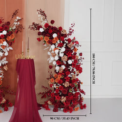 Uflower Autumn Red Rose Floral Arrangement Horn Arch Wedding Backdrop Decor