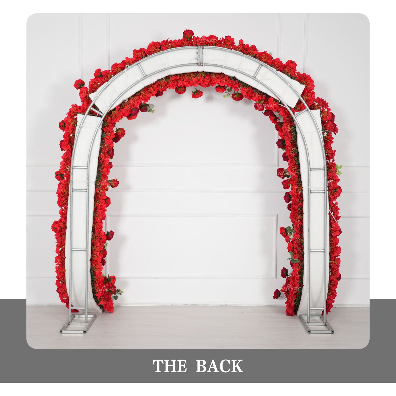 Uflower Red Rose Greenery Floral Door Arch Wedding Party Backdrop Decoration