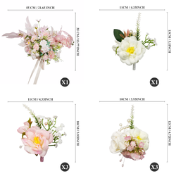Uflower Pink White Series Bride Bouquet Wrist Corsage Groom Boutonniere Wedding Event Supplies
