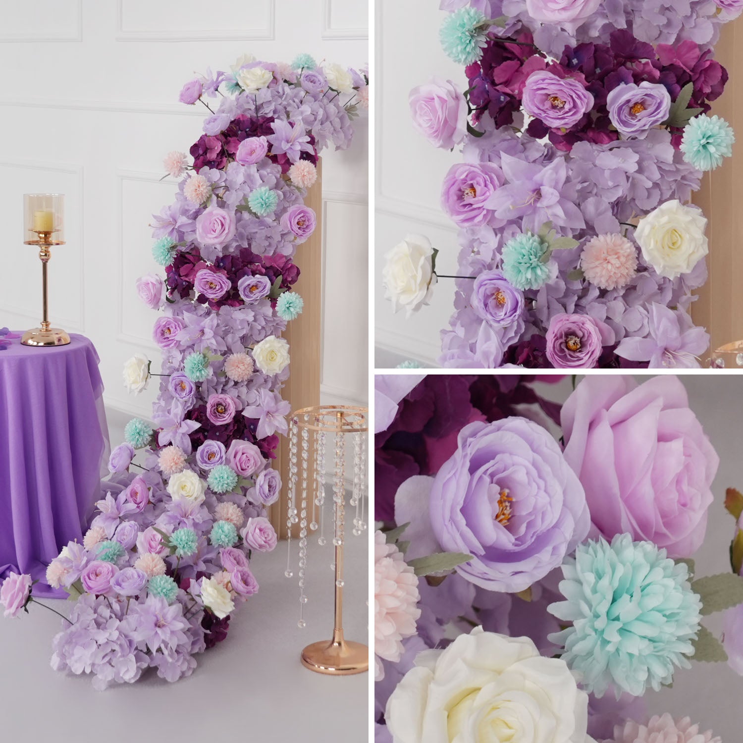 Uflower Purple Flower Row Sofa Table Runner Floor Flower Arrangement