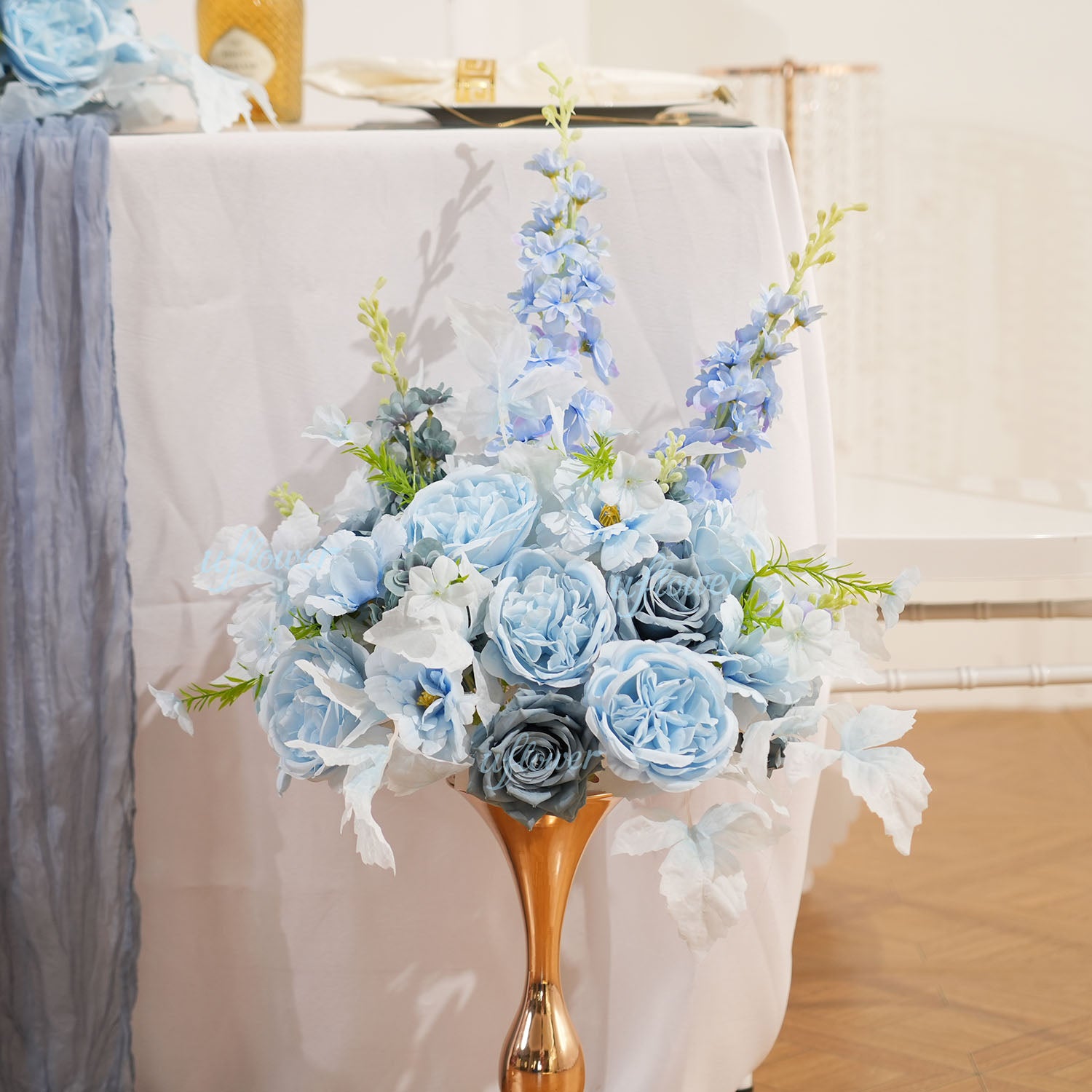 Uflower Smog-Blue Flower Row Decor KT Board Wedding Arrangement Props