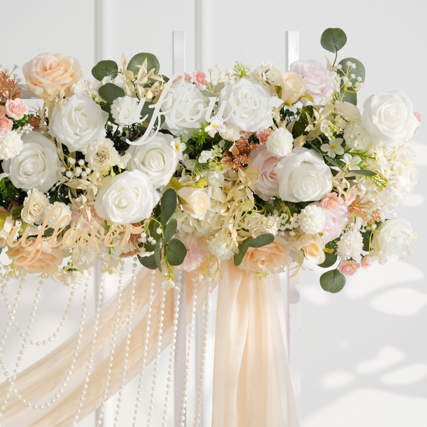 Artificial Champagne Pink White Rose Flower Arrangement Wedding Backdrop Decor Props