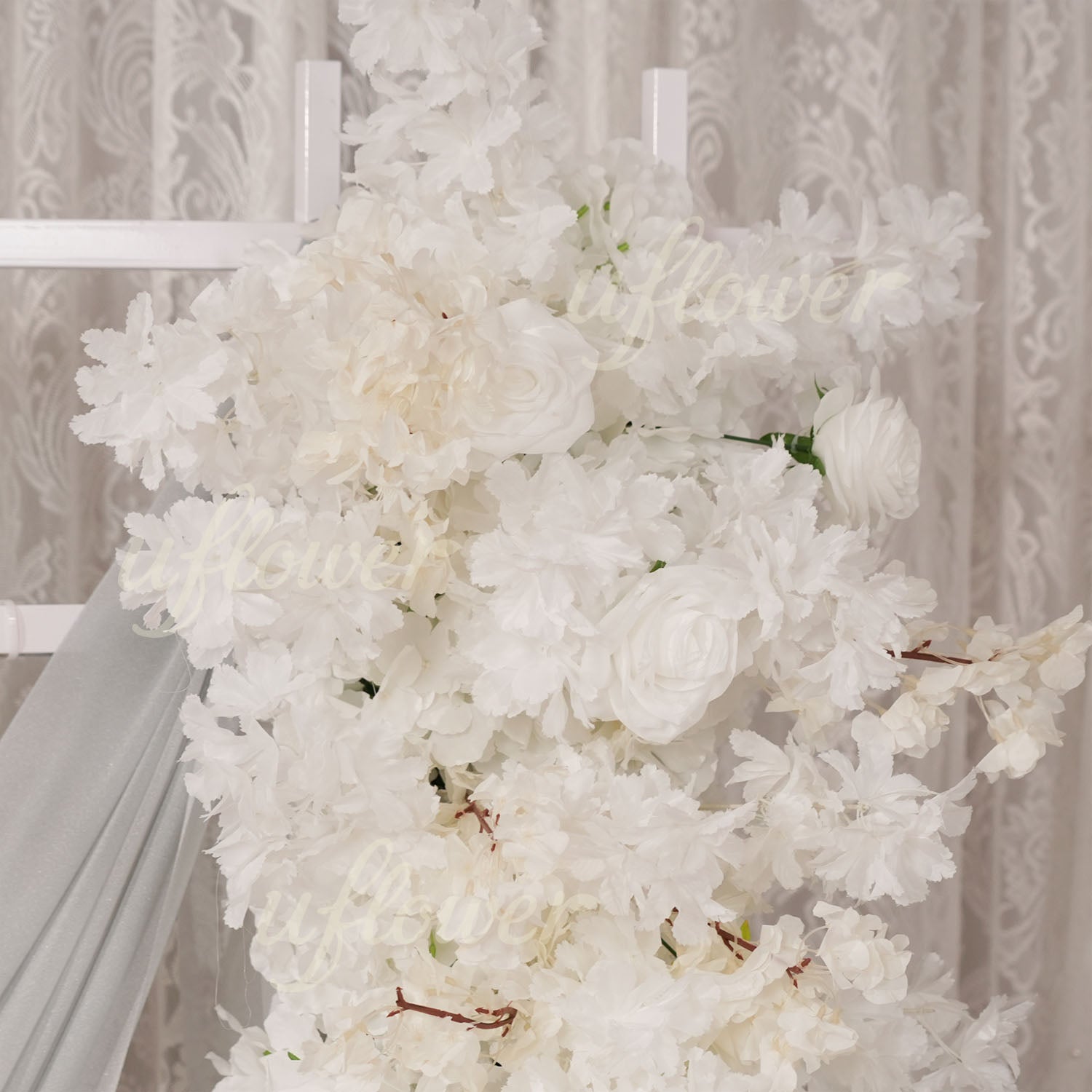 Uflower White Cherry Blossom Flower Row Wedding KT Backdrop Decor