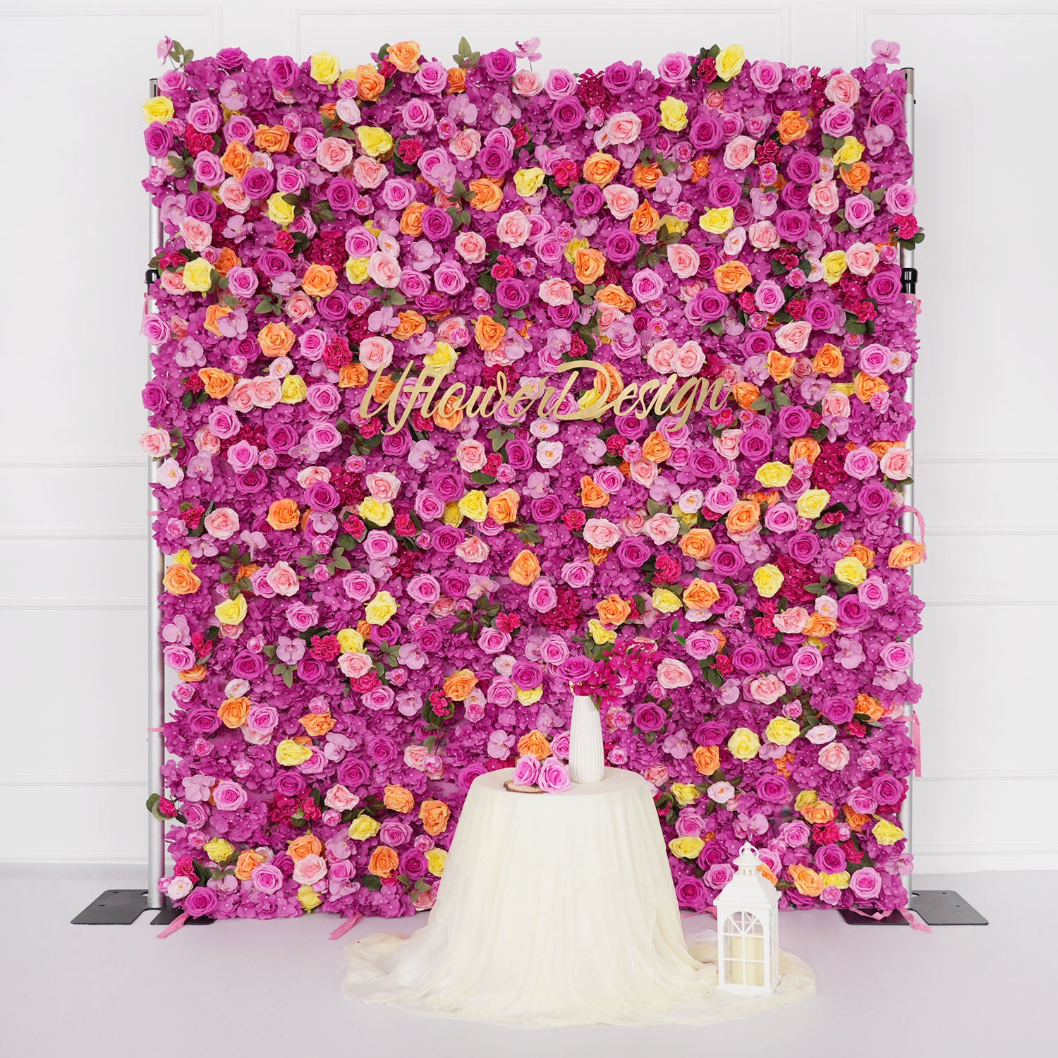Uflower Flower Wall Hot Pink Orange Rose Floral Backdrop Wedding Party Proposal Decor Banquet Supplies