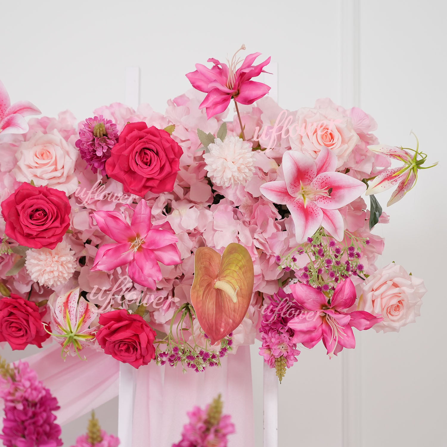 Uflower Rose Pink Floral Arrangement Wedding Backdrop Floral Props