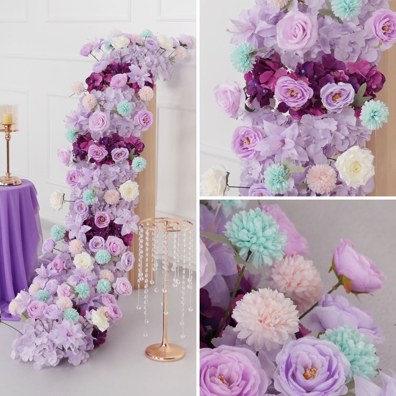 Uflower Purple Table Runner Arrangement Wedding Backdrop Wall Decor